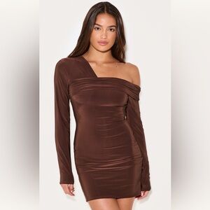 PrettyLittleThing Chocolate Brown Draped Dress